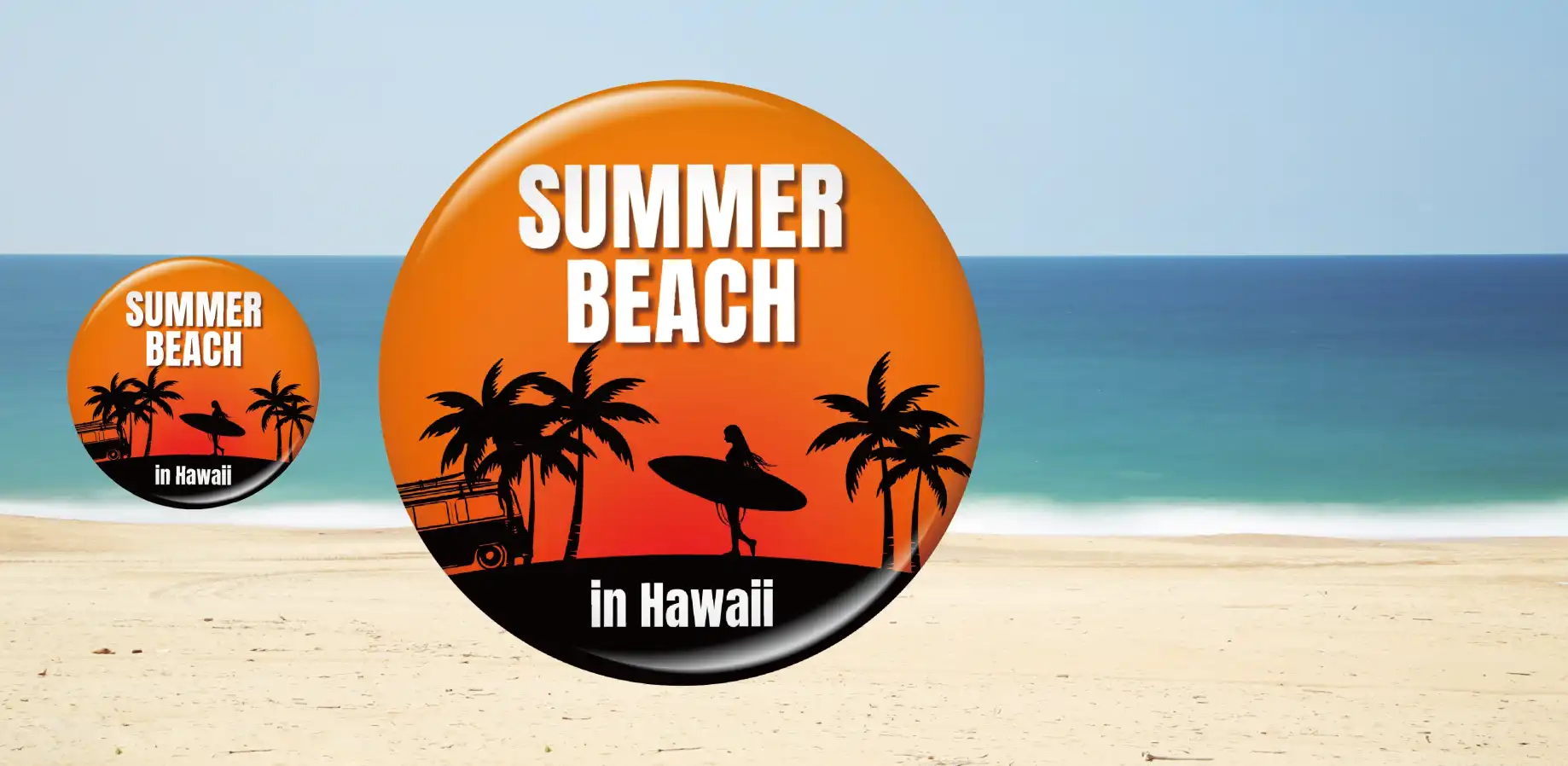 AirPriで作成した異なるサイズのオリジナル缶バッジ