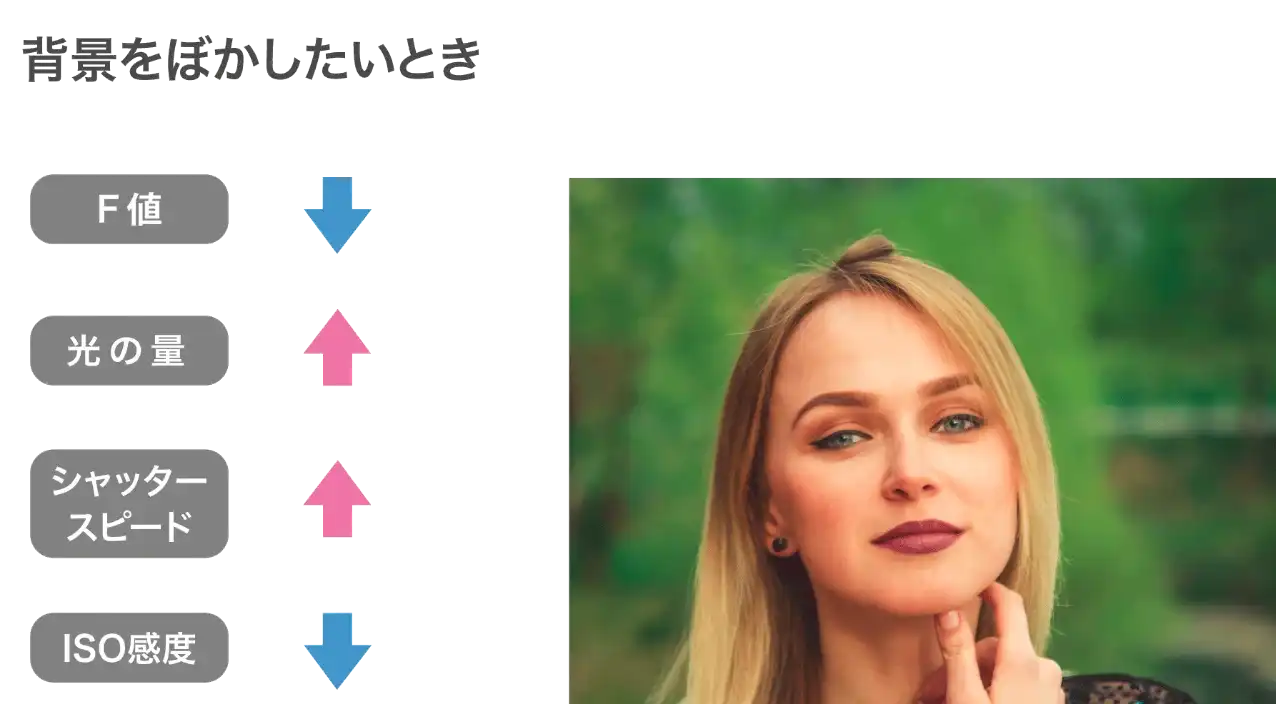 カメラで背景をぼかした写真を撮る時の各値の関係性