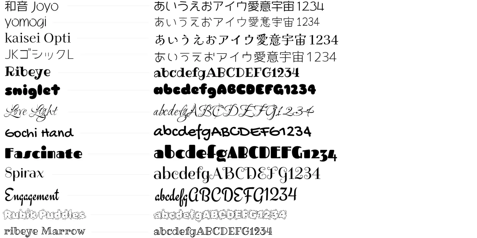 AirPriのアプリの中にあるかわいいフォントの例