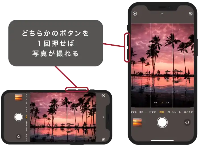 Iphoneは横のボタンでもシャッターが切れる