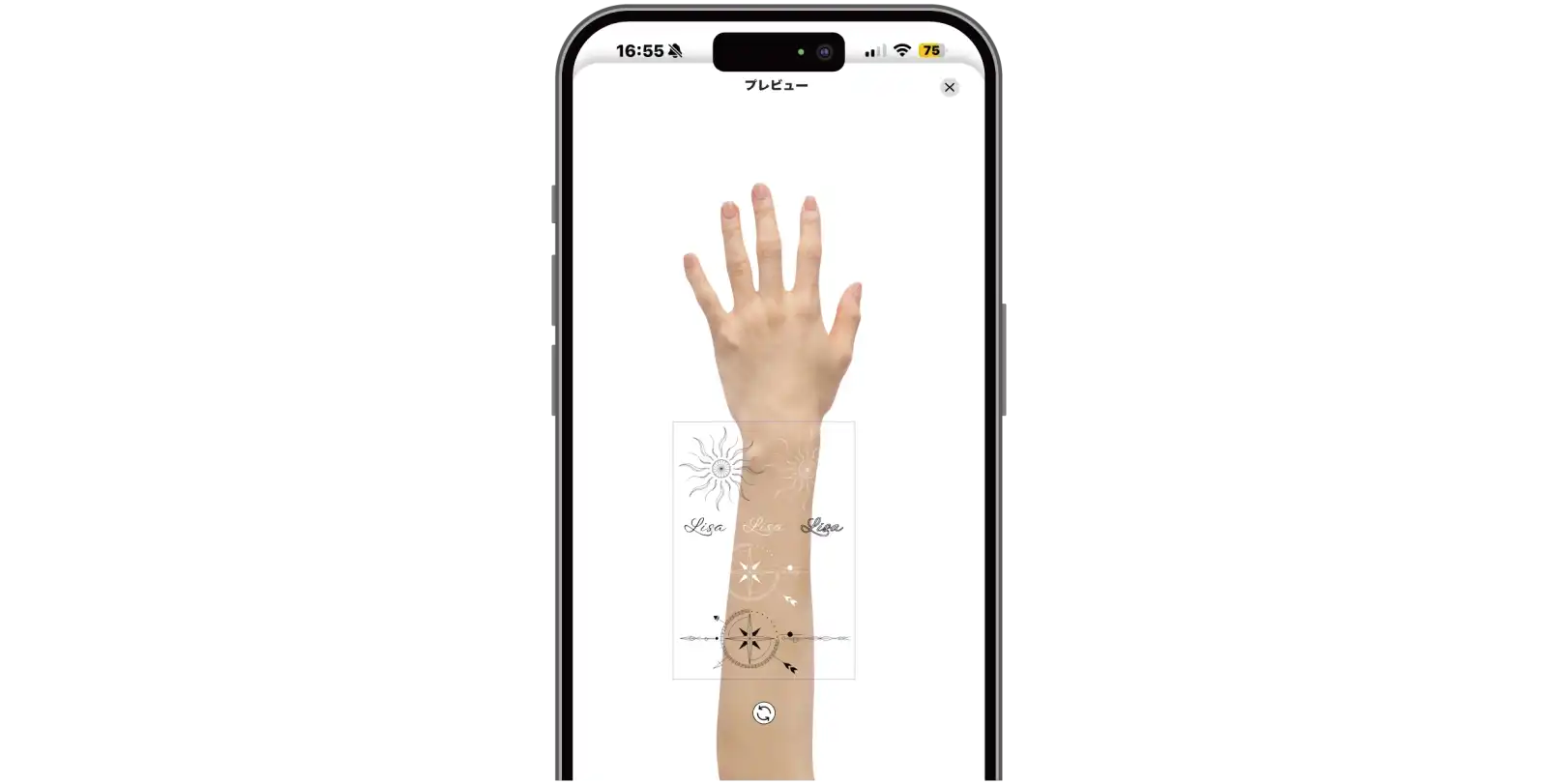 AirPriはタトゥーシールを貼った感じをプレビューで確認できる